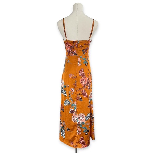 Cantonwalker Women Satin Slip Dress XS Cowl Neck Orange Floral Slit Sexy 90s Y2K - Picture 4 of 16